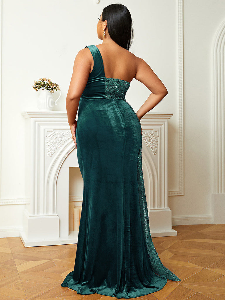 Shop  beautiful dress - Perfect for special occasions | One Shoulder Velvet Split Thigh Prom Dress
