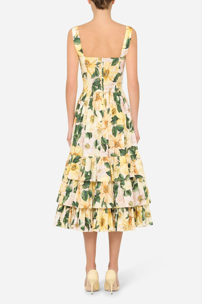 Shop  yellow dress - Perfect for special occasions | Camellia-print poplin midi dress in yellow