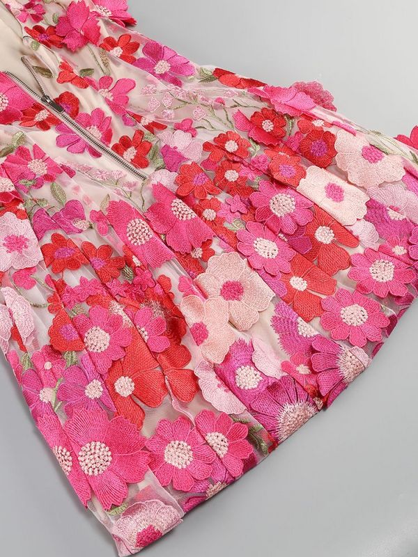 Shop  red dress - Perfect for special occasions | FLORAL embroidery MINI DRESS in rose red