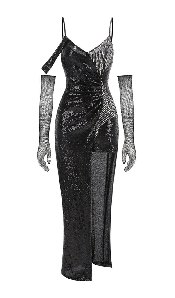 Stylish black dress | sequin strap maxi dress in black - Ideal for special occasions