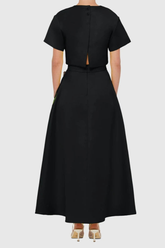 Stylish black dress | Indie Appliqué Sleeve Iris Print set in black - Ideal for special occasions