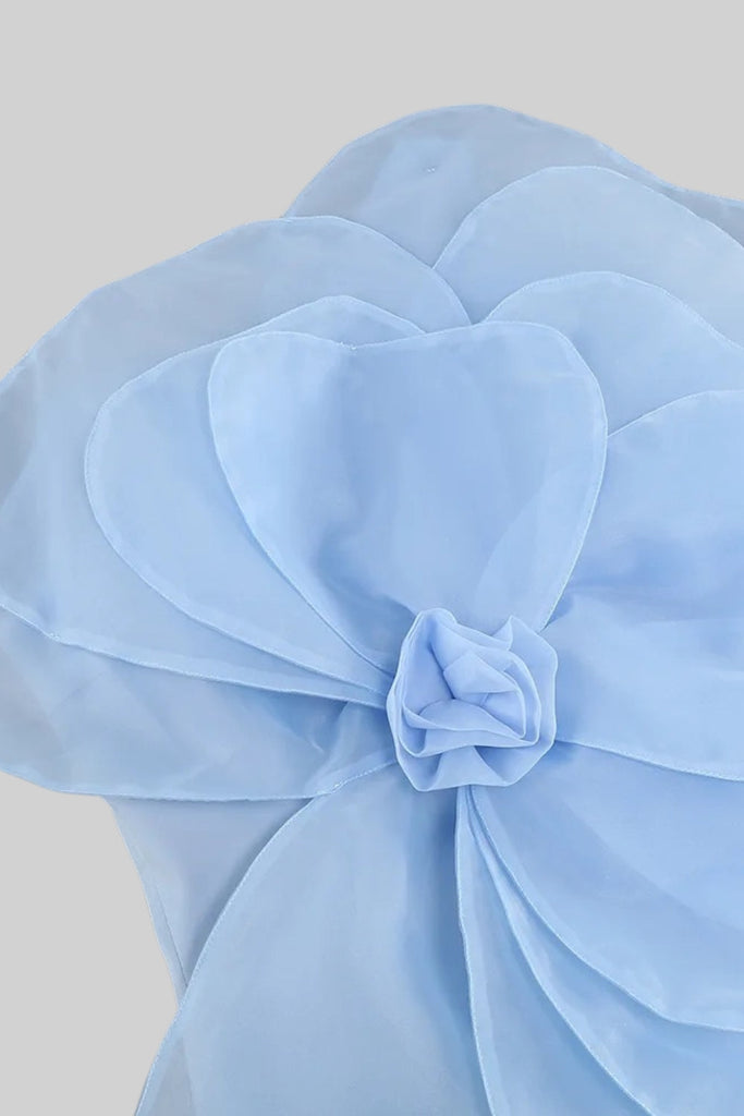 Shop  blue dress - Perfect for special occasions | bonnie 3D Voluminous Organza Floral Mini Dress - Blue