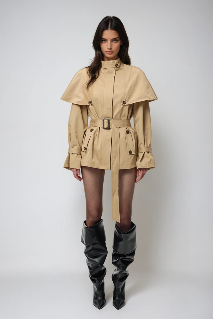 Shop  beautiful dress - Perfect for special occasions | Davide Shawl Trench Coat In Khaki