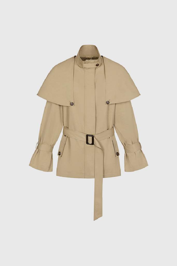 Davide Shawl Trench Coat In Khaki - Stylish beautiful dress for special occasions | Buy Online
