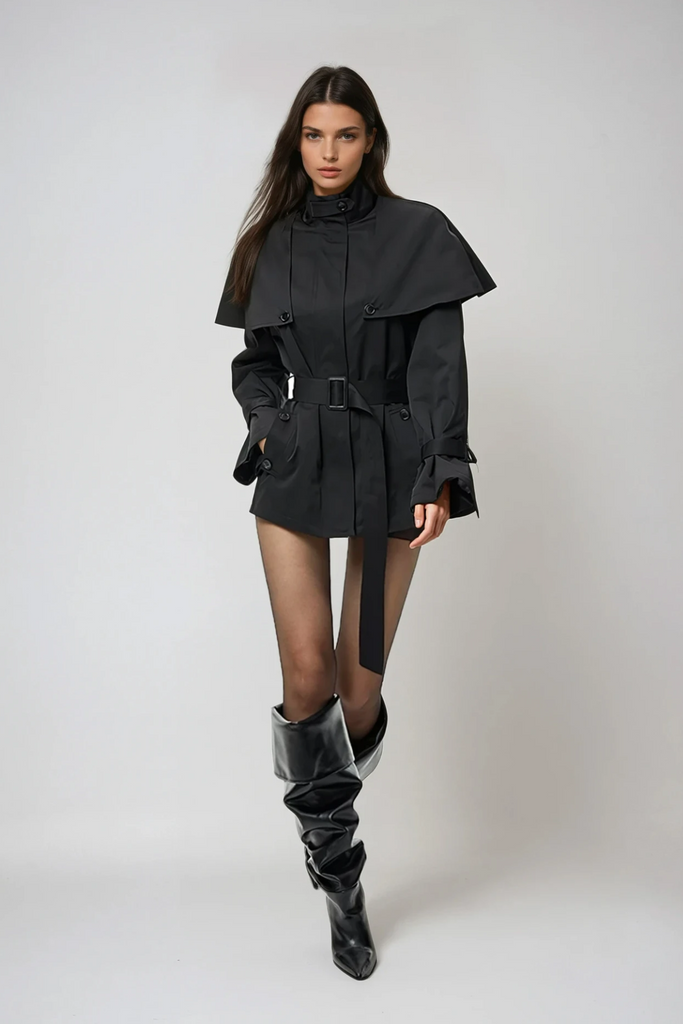Stylish black dress | Davide Shawl Trench Coat In Black - Ideal for special occasions