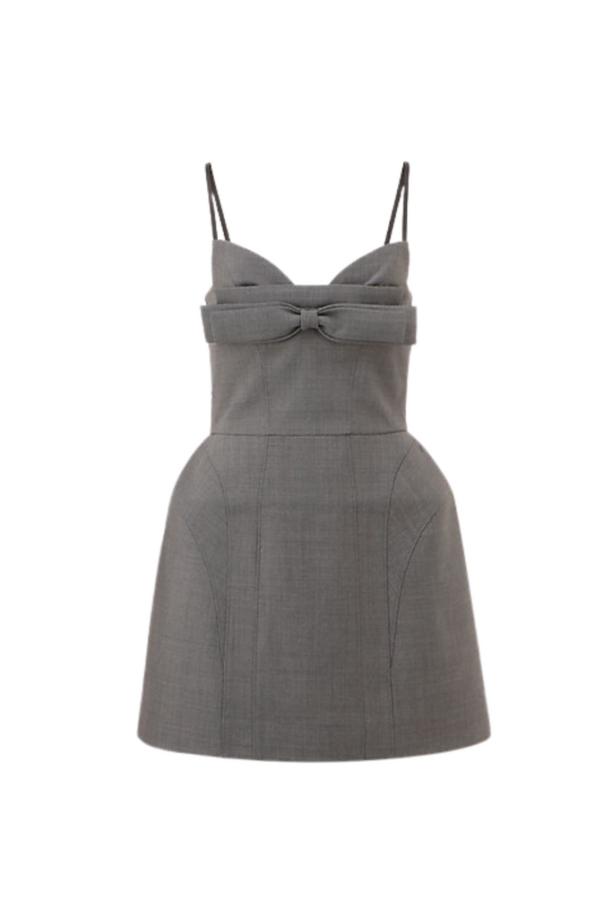 Stylish beautiful dress | marjorie bow-embellished mini dress in grey - Ideal for special occasions