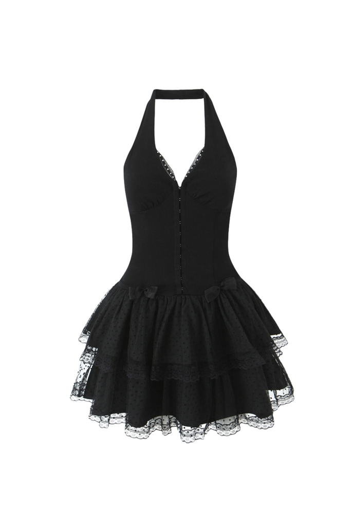 Shop  black dress - Perfect for special occasions | Mesh Halter Neck Corset Mini Dress in black