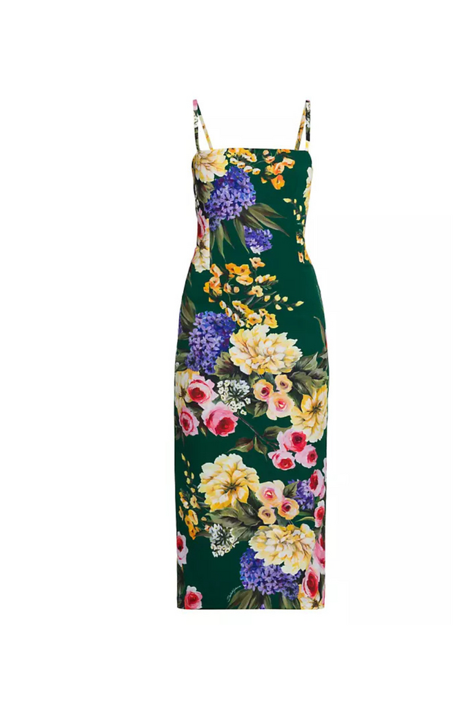 floral print sheath midi dress in green - Stylish green dress for special occasions | Buy Online