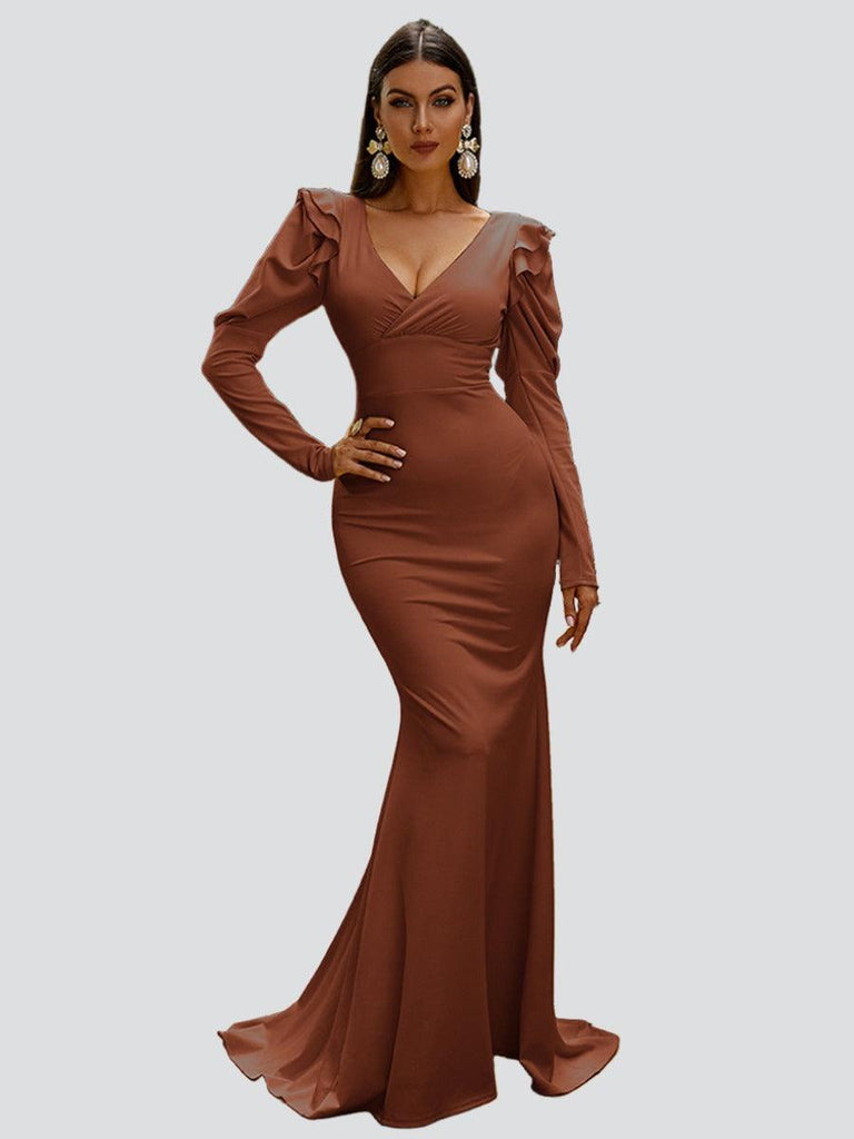 Puff Sleeve Mermaid Maxi Dress - Stylish beautiful dress for special occasions | Buy Online
