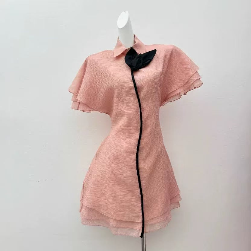 kimberley layer trim chiffon shirt mini dress in pink