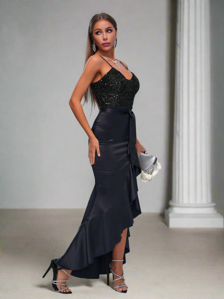 Spaghetti Straps Panel Ruffled Hem Dress - Stylish beautiful dress for special occasions | Buy Online