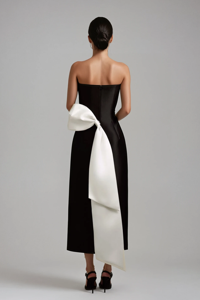 Daniele Strapless Bow Satin Maxi Dress - Stylish beautiful dress for special occasions | Buy Online