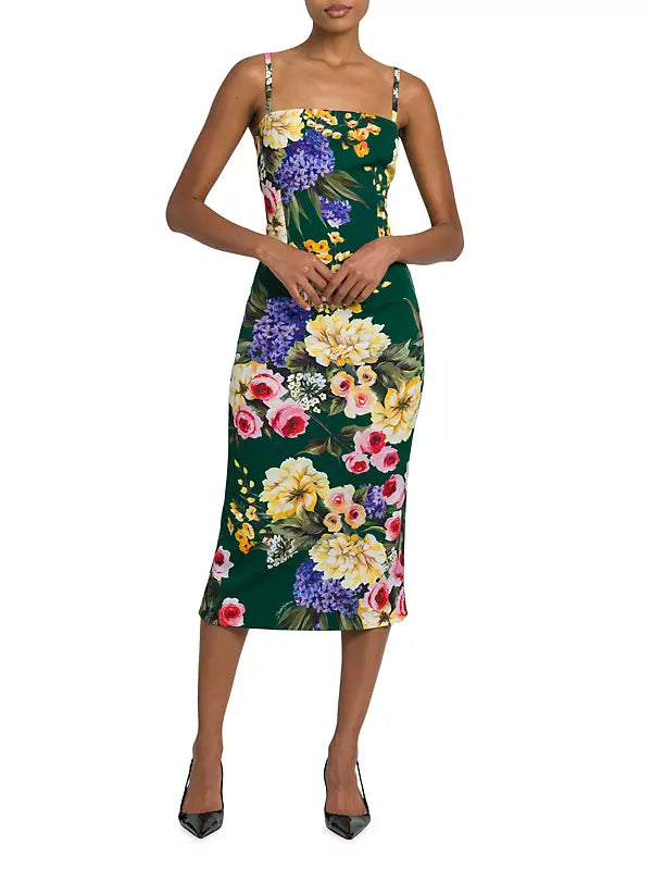 floral print sheath midi dress in green - Stylish green dress for special occasions | Buy Online