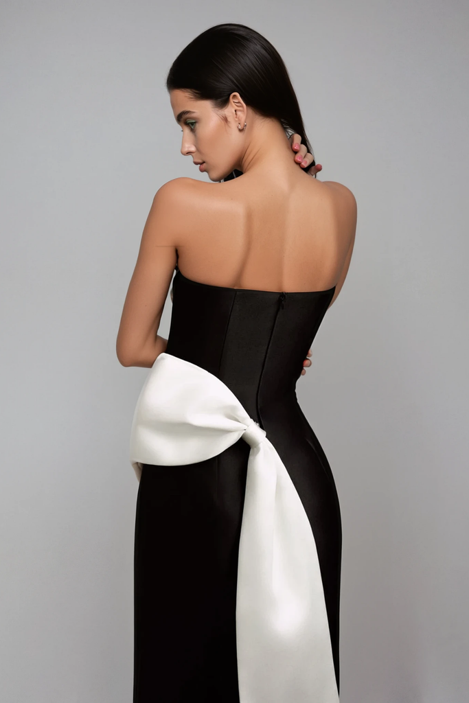 Shop  beautiful dress - Perfect for special occasions | Daniele Strapless Bow Satin Maxi Dress