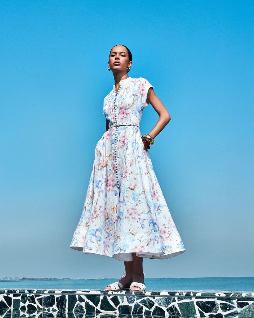 multicolor floral print a-line midi dress - Stylish beautiful dress for special occasions | Buy Online