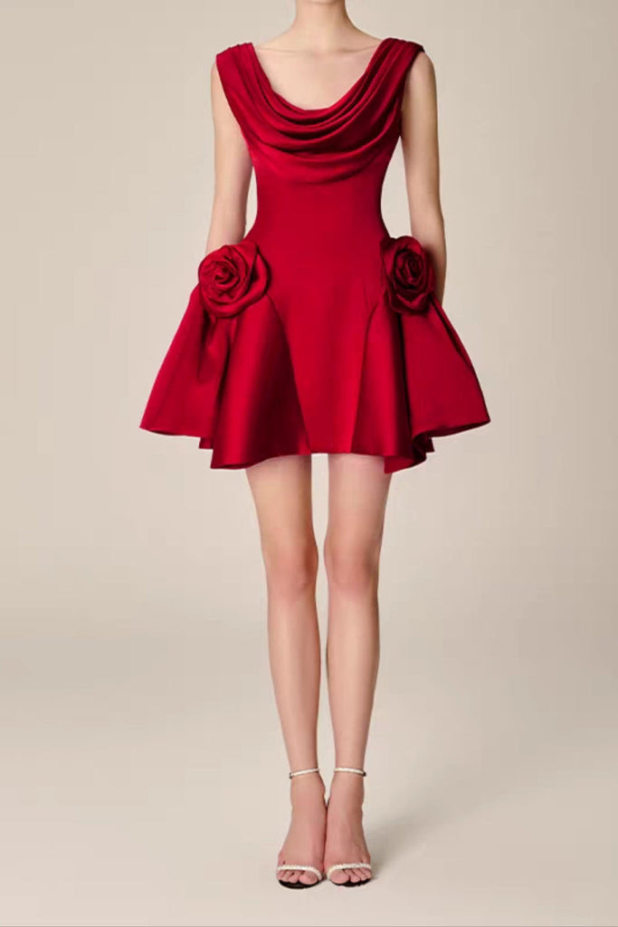 3d flower Pleated Sleeveless Mini Dress - Stylish beautiful dress for special occasions | Buy Online