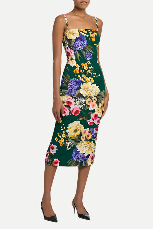 floral print sheath midi dress in green - Stylish green dress for special occasions | Buy Online