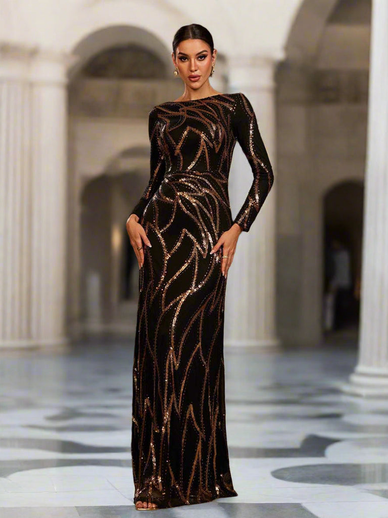 Stylish black dress | A-Line Long Sleeve Sequin Black Dress - Ideal for special occasions