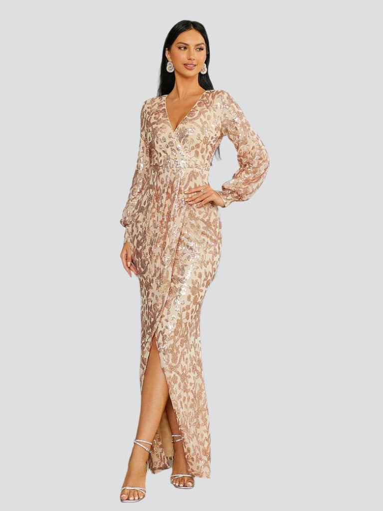 V-neck Split Sequin Wedding Guest Dress - Stylish beautiful dress for wedding | Buy Online