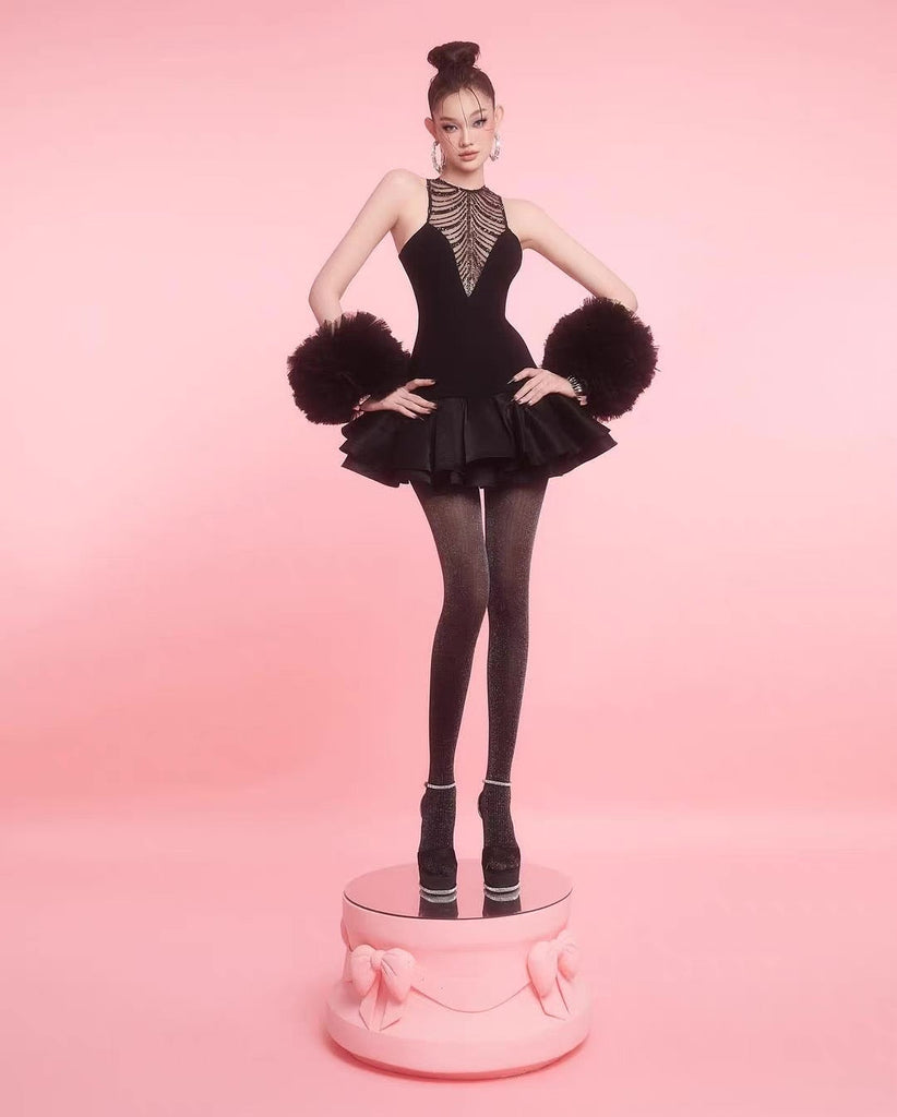 Shop  black dress - Perfect for special occasions | jessica sequin tulle ruched hem mini dress in black