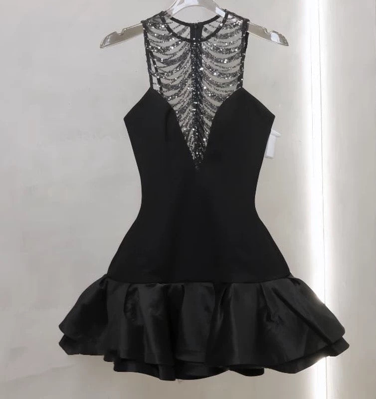 jessica sequin tulle ruched hem mini dress in black - Stylish black dress for special occasions | Buy Online
