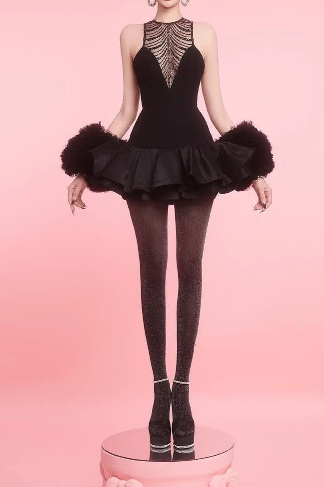 Shop  black dress - Perfect for special occasions | jessica sequin tulle ruched hem mini dress in black