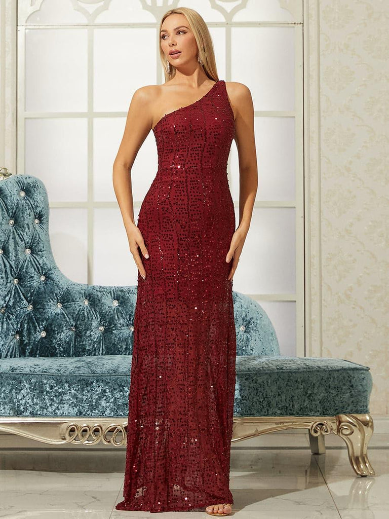 Stylish beautiful dress | One Shoulder Sequins Maxi Prom Dress - Ideal for special occasions
