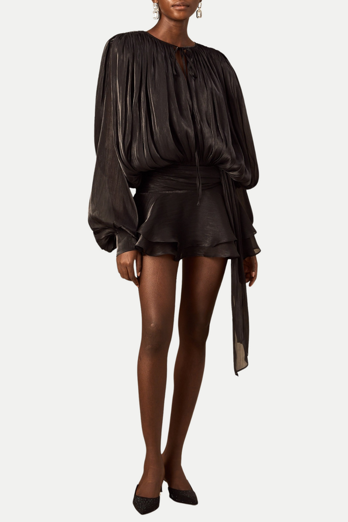 Stylish black dress | Anzay Pleated Ruffled Hem Mini Dress - Black - Ideal for special occasions