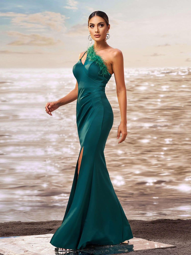 Shop  beautiful dress - Perfect for formal | One Shoulder Feather Cutout Formal Dress