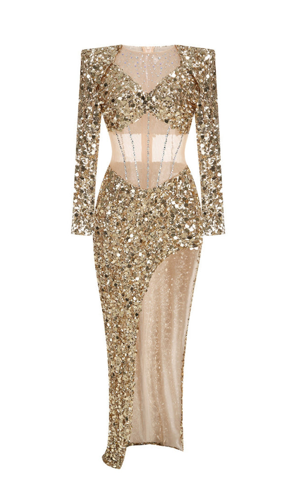 Shop  beautiful dress - Perfect for special occasions | sequin long sleeve maxi dress in gold