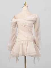 Stylish beautiful dress | Apricot Ruffle Diagonal Long Sleeve Mini Dress - Ideal for special occasions