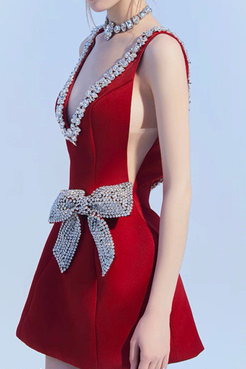 Stylish red dress | Esme Plunge Bownot Mini Dress In Red - Ideal for special occasions