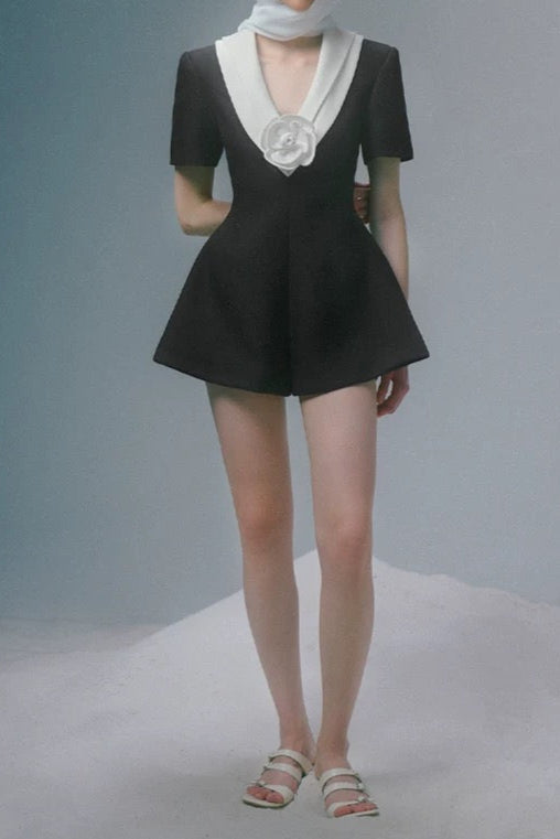 v neck white 3d flower Jumpsuit in black - Stylish white dress for special occasions | Buy Online