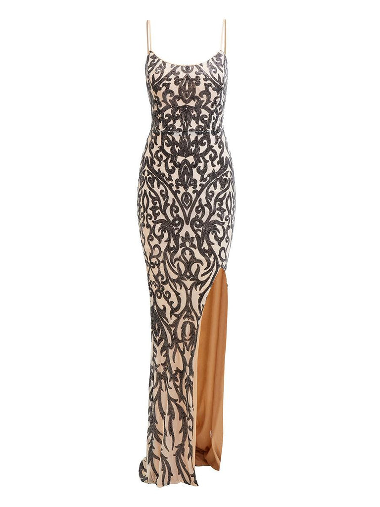 Spaghetti Black Split Maxi Sequin Dress - Stylish black dress for special occasions | Buy Online
