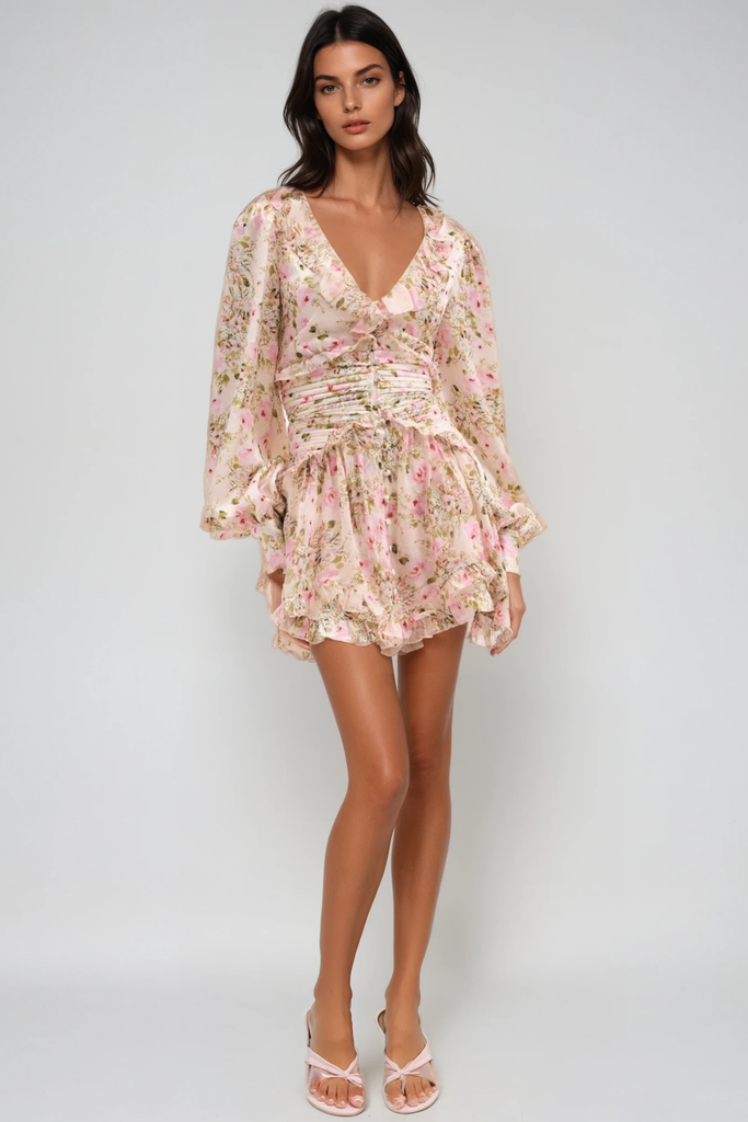 Dasha Floral Plunge Mini Dress - Stylish beautiful dress for special occasions | Buy Online