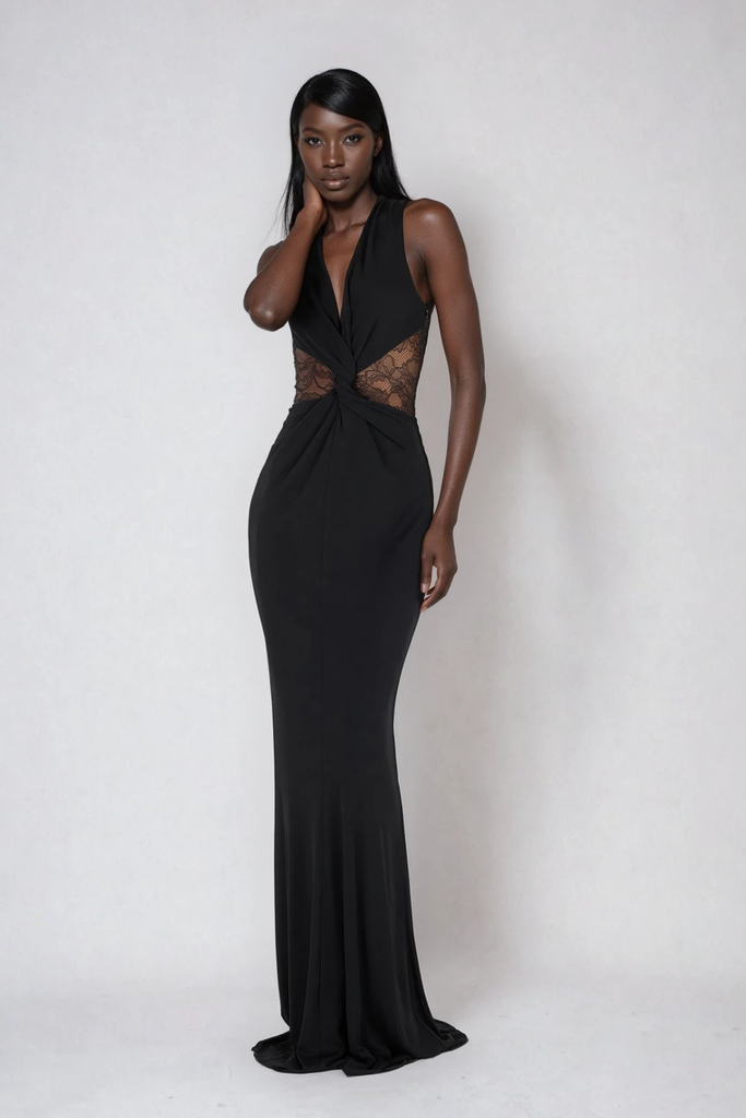 Davaa Sleeveless Twist Lace Maxi Dress - Stylish beautiful dress for special occasions | Buy Online