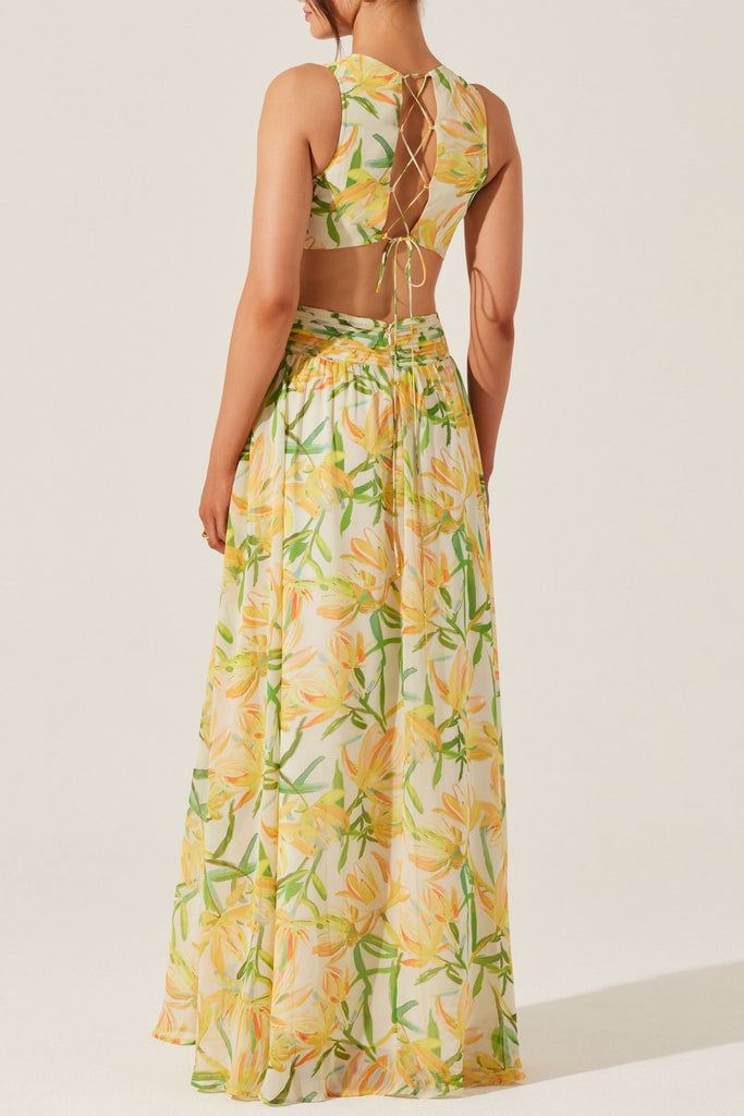 Shop  yellow dress - Perfect for special occasions | alyssa ruffle floral cutout maxi dress in yellow