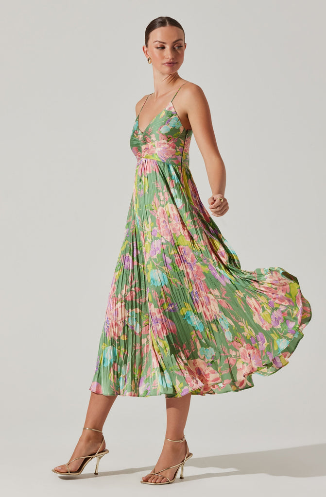 Maeve Printed Pleated Midi Dress - Stylish beautiful dress for special occasions | Buy Online
