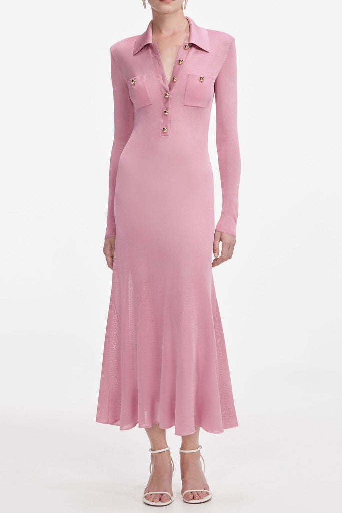 Stylish pink dress | dominic Pink Viscose Knit Midi Dress - Ideal for special occasions