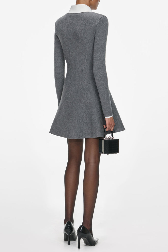 Olga Grey Crochet Flower Collared Knit Mini Dress - Stylish red dress for special occasions | Buy Online