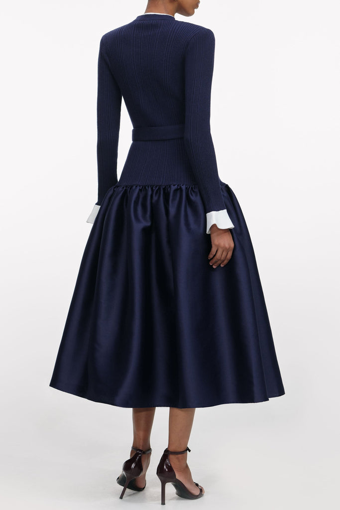 Shop  beautiful dress - Perfect for special occasions | Natalie Navy Knit Taffeta Midi Dress