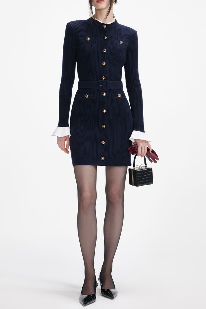 carlin Navy Viscose Knit Mini Dress - Stylish beautiful dress for special occasions | Buy Online