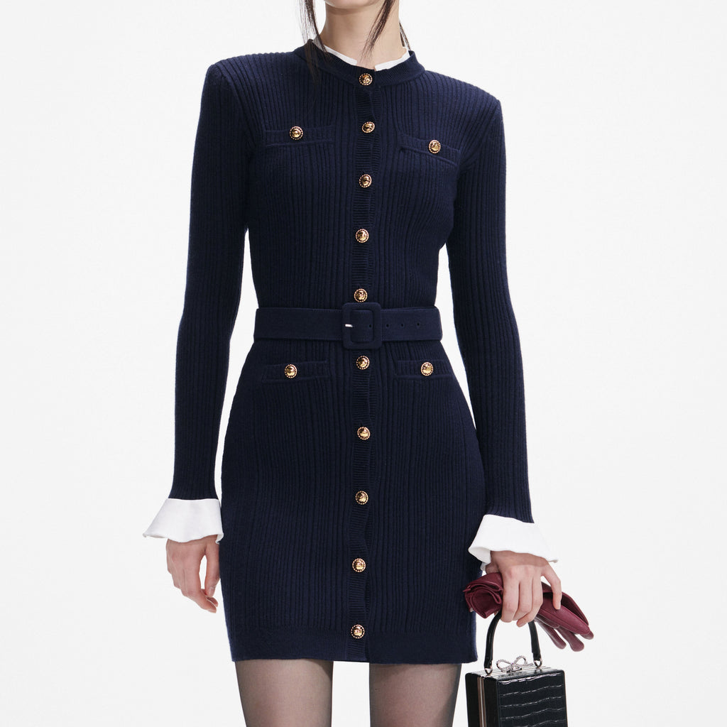 carlin Navy Viscose Knit Mini Dress - Stylish beautiful dress for special occasions | Buy Online