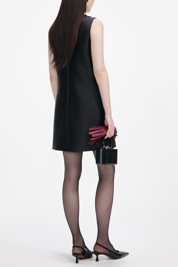 Stylish black dress | maggie Black Taffeta Embellished Trim Mini Dress - Ideal for special occasions