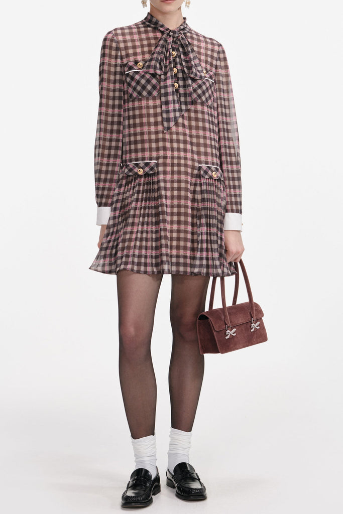 Shop  brown dress - Perfect for special occasions | frances Brown Check Chiffon Mini Dress