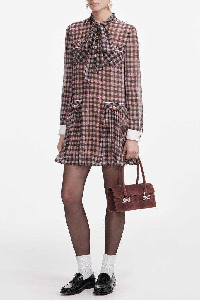 Stylish brown dress | frances Brown Check Chiffon Mini Dress - Ideal for special occasions