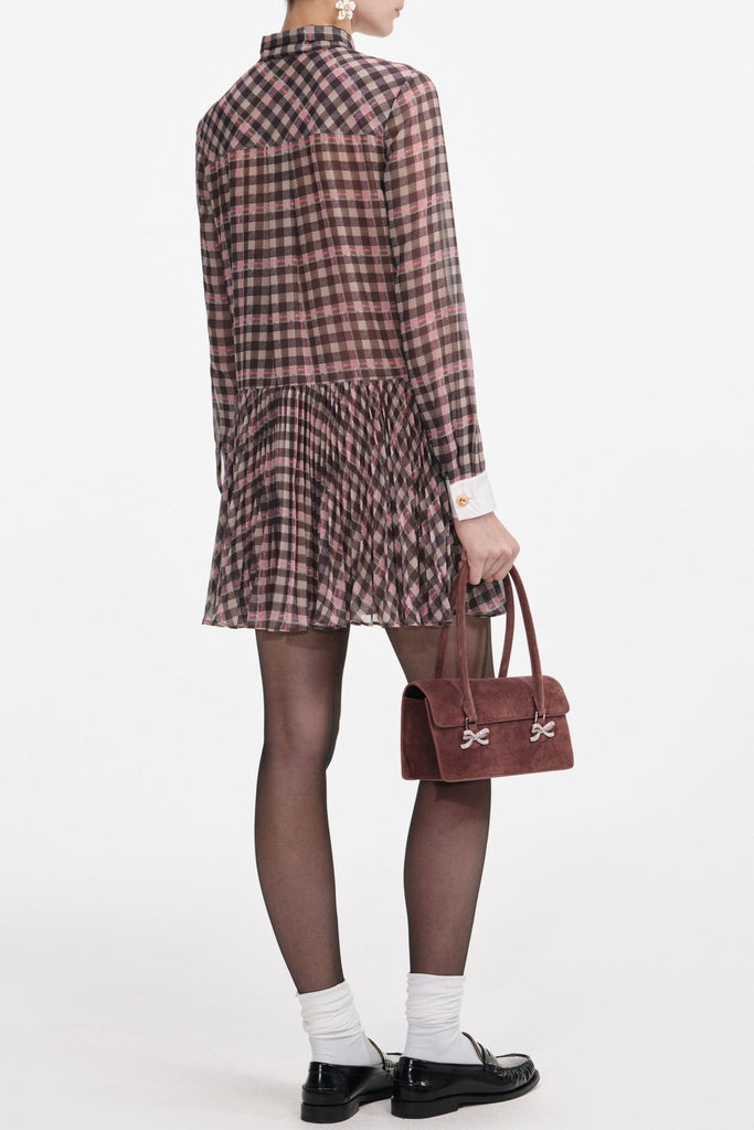 Stylish brown dress | frances Brown Check Chiffon Mini Dress - Ideal for special occasions