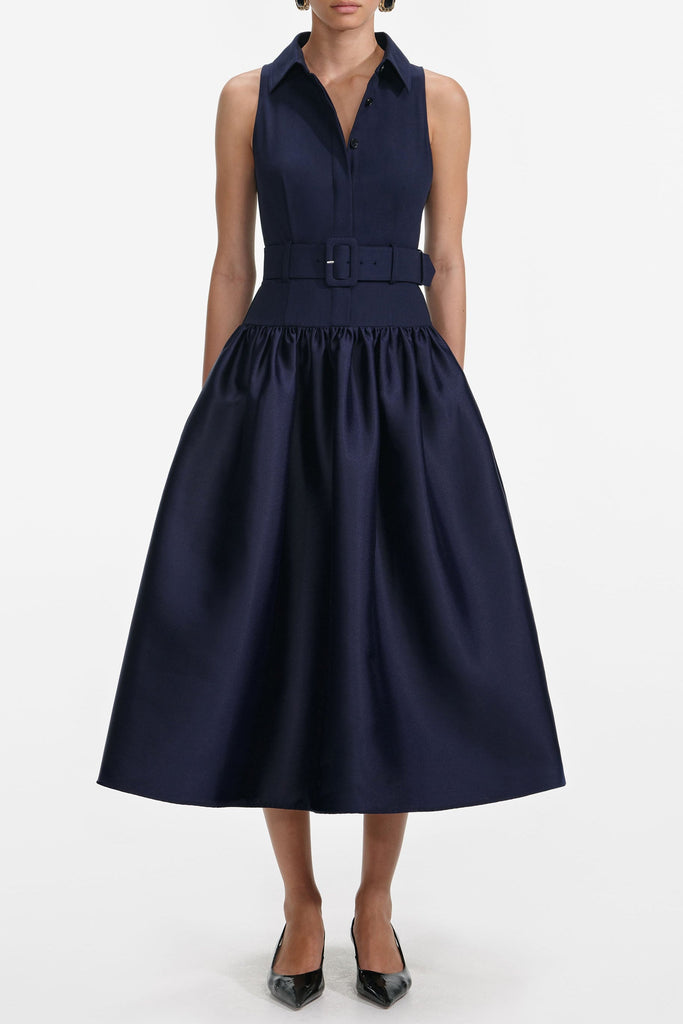 Shop  beautiful dress - Perfect for special occasions | Casey Navy Belted Twill Midi Dress