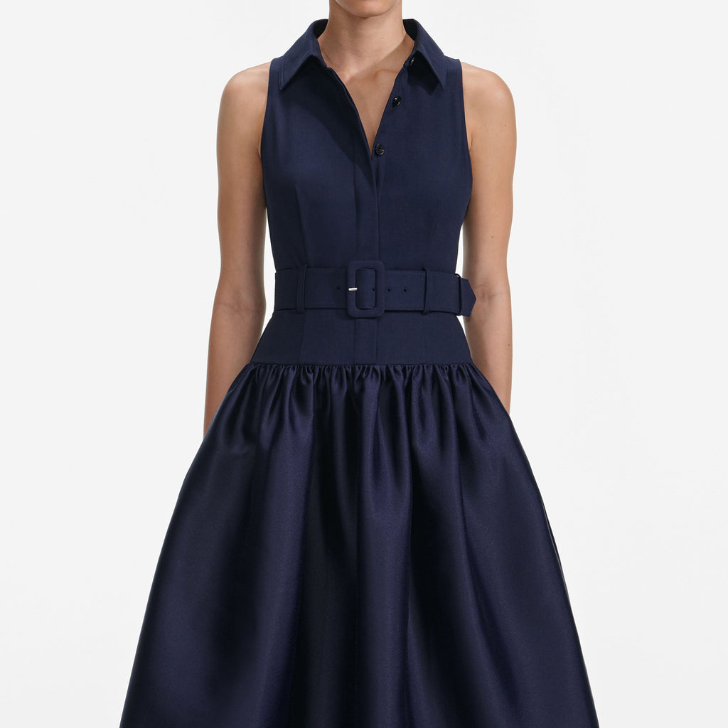 Shop  beautiful dress - Perfect for special occasions | Casey Navy Belted Twill Midi Dress