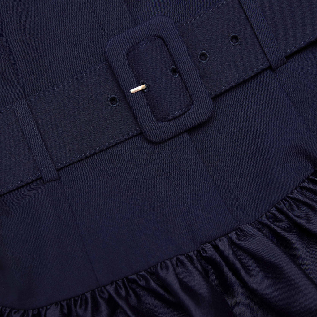 Casey Navy Belted Twill Midi Dress - Stylish beautiful dress for special occasions | Buy Online